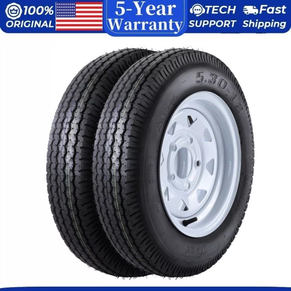 STMHOM 2PCS Trailer Tires with 12" Rims 5 Lug on