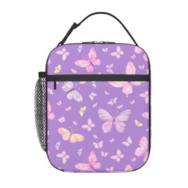 ukutarly Purple Butterfly Insulated Lunch Bag Women Lunch Box Men Lunch Tote Reusable Thermal Lunch Bags Picnic Play Work Lunch Pack