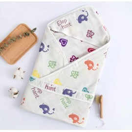 Hug Hug Honey Newborn Swaddle Baby Bath Towel Blanket, 100% Cotton, 6 Layers, Gauze (Elephant Small)