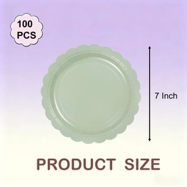 NOVIPEROW 100 Pcs Scalloped Paper Plates, 7 Inch Sage Green Paper Plates, Premium Heavy Duty Disposable Dessert Plates for Wedding, Valentine's, Birthdays, Baby Showers, Parties (Sage Green, 7 In)