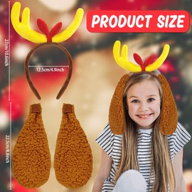 Amlisia 2PCS Deer Antlers Headband with Dog Ears, Reindeer Antler Headband with Removeable Fluffy Dog Ears Deer Horn Headband Deer Antlers Headband for Women Men Adults for Christmas