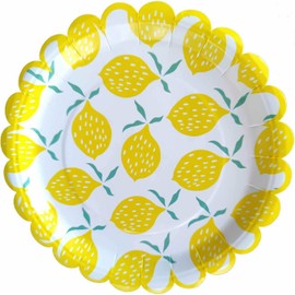 9 Inch Lemon Disposable Paper Plate Cutlery Plate Lemon Party Dinner Dessert Paper Plate for Kids Baby Wedding Shower Christmas Brunch and Garden Party Supplies (40piece)