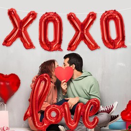 XOXO and LOVE Balloons | Red Valentines Day Decorations Balloons | Mylar Foil Letter Balloons for Anniversary, Bachelorette, Wedding, Bridal Showers Party