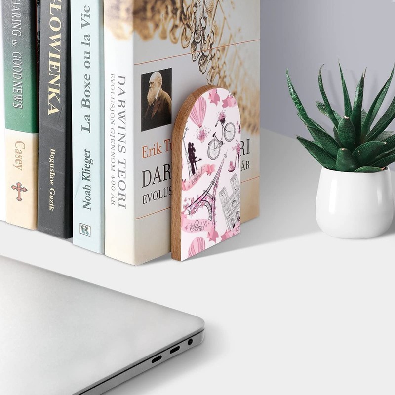 Romantic Paris Eiffel Tower Book Ends Decorative Wood Bookends for