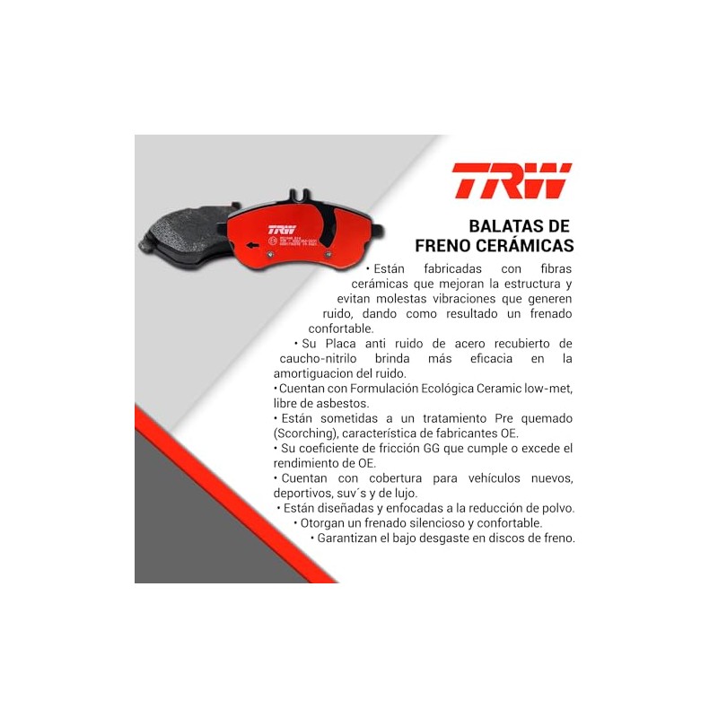 TRW Balatas Cerámicas Delanteras Compatible con FORD RANGER L4 2.3L