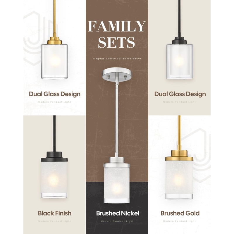 TENGXIN Modern Pendant Light for Kitchen Island, Brushed Nickel Hanging
