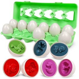 Skrtuan Easter Egg Toy for Toddlers - 12 Pcs Dinosaur Matching Eggs, Educational Gift for 1-3 Year Old Kids, Color & Shape Recognition Fine Motor Skill Montessori Puzzle