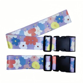 Wdlife Suitcase Belt, One-touch Type, Cross-shaped, Trunk Belt, Luggage Straps, Suitcase Belts, Anti-Theft, Travel, Business Trips, Adjustable Size (Color Florets)