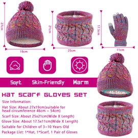 Waylipun Winter Hat Scarf Gloves Set for Girls Boys 3 in 1 Warm Winter Knitted Hat Children's Hat Set with Plush Lining for Children 3-10 Years, Rainbow Mix