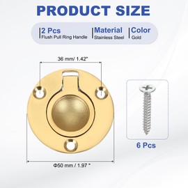PATIKIL 2" Flush Pull Ring Handles, 2 Pcs 316 Stainless Steel Round Recessed Door Pull Hidden Boat Hatch Latch with Screw for Marine Yacht Furniture, Gold