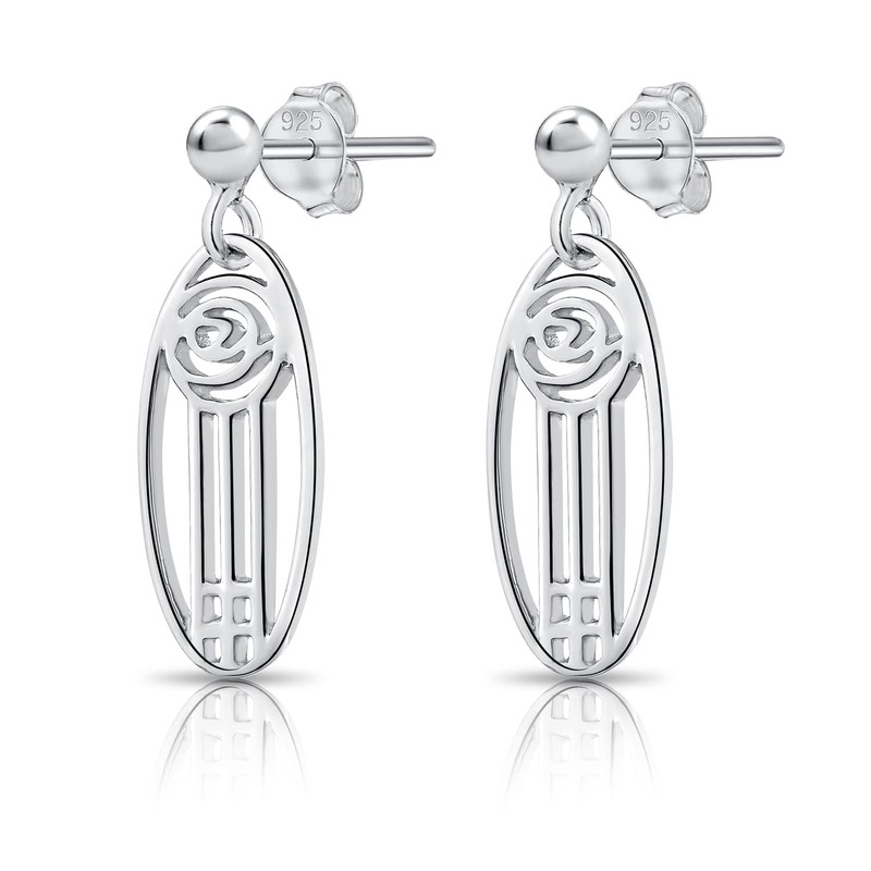 925 Sterling Silver Earrings Mackintosh Oval Rose Design Post and