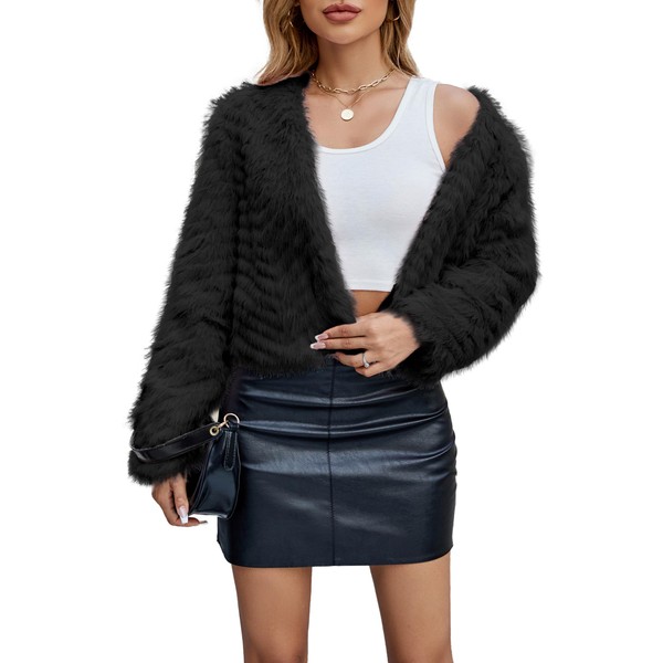 FIOPHY Womens Faux Fur Cropped Coats Fuzzy Winter Jacket Long