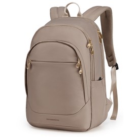 LIGHT FLIGHT Travel Laptop Backpack Women, 15.6 Inch Laptop Backpack with USB Charging Hole, Water Resistant College Bookbag, Black Computer Backpacks for Work, Champagne