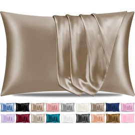 Pamposh Satin Silk Pillowcases For Hair And Skin 2 Pack Standard Size with Envelope Closure (2 Pcs Pillowcases (50 x 75 cm), Khaki)