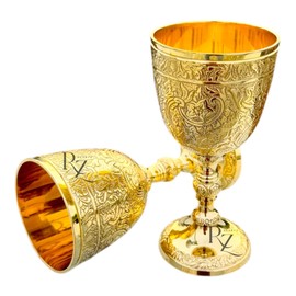 REXRYZ Medieval Brass Chalice Goblet, Vintage Golden Wine Cup, King Arthur Renaissance Style Roman Cup of King Arthur Drinking Wine Goblet - Renaissance Medieval Gift.1pc