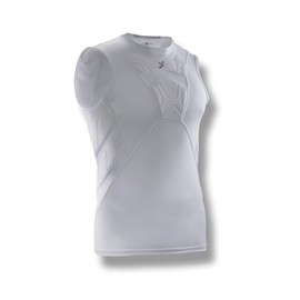 Storelli BodyShield Sleeveless Undershirt | Protective Soccer Base Layer | Lightweight Compression Top | Padded Chest and Rib Protection | White | Extra Large