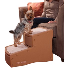 Pet Gear Easy Step II Pet Stairs, 2 Step for Cats/Dogs up to 150 Pounds, Portable, Removable Washable Carpet Tread, No Tools Required, Toffee
