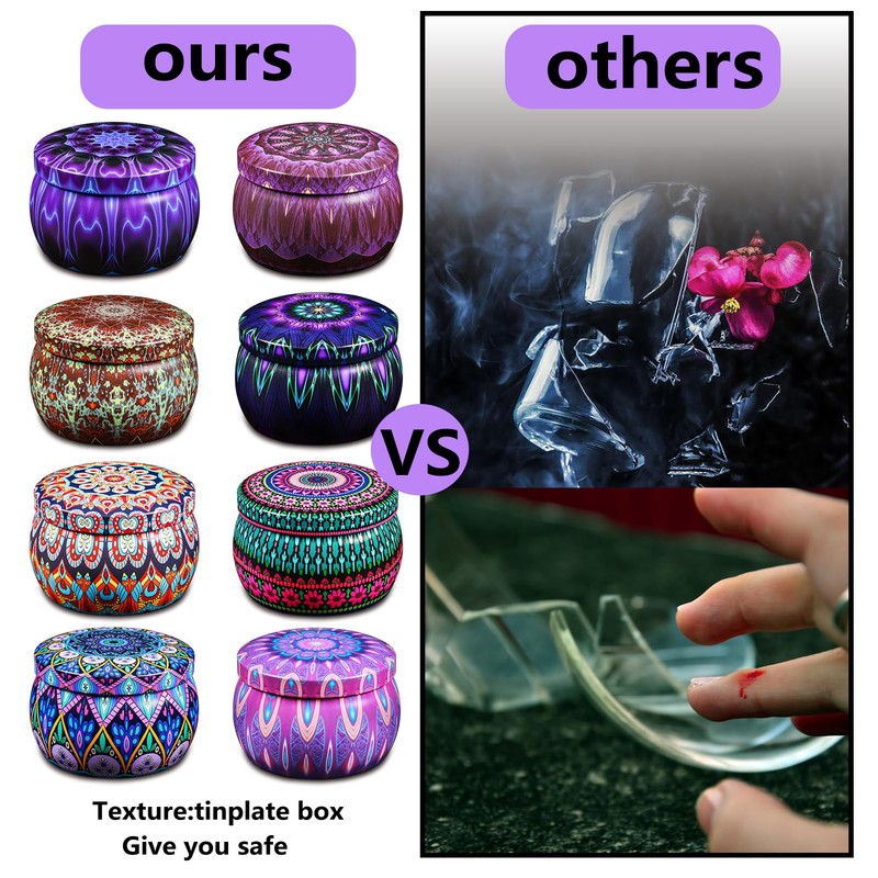 Domivirgo Candle Tins with Lid, 4.5oz 24 Designs Tinplate Cans