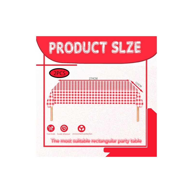 2pcs Red White Checkered Table Cloth Party, 137*274cm Plastic Table