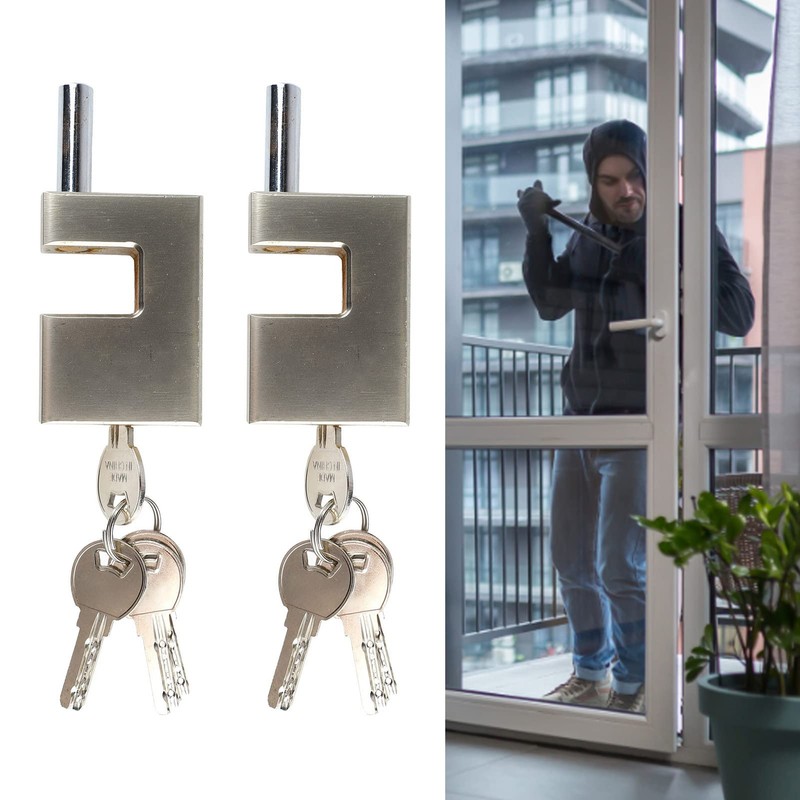 2 Pieces Padlocks with 8 Keys, Rectangular D-shaped Monoblock Locks