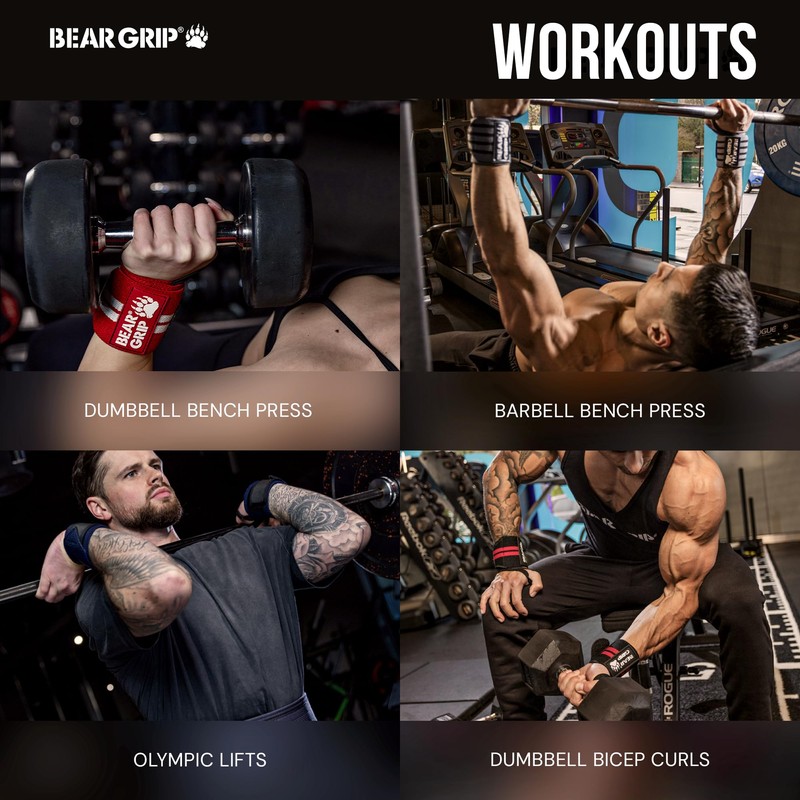 BEAR GRIP Weight Lifting Wrist Wraps Support for Gym |