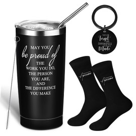 Roshtia 3 Sets Employee Appreciation Gifts for Men Teacher Coworker Gift 20 oz Stainless Steel Tumbler Thank You for Being Awesome Sign Socks Inspirational Keychain Christmas Gift(Black)
