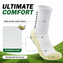 ROGOHPE 2/4 Pairs Grip Socks Football For Kids Men Adult White Black Football Grip Socks Size 2-14.5 Running Sports Soccer Non Slip Socks With Rubber Dots (11.5-14.5, 2xWhite)