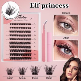 BISUTANG 》No-Glue Eyelash Extensions – Flawless, Waterproof, Gentle, Reusable for Quick, Salon-Quality Lash Flash half  lash Makeup  Daily Lightweight Cosmetic Eyelashes Extensions one  tweezers faux  mink - Specification: Elf princess 120PCS+ eyelash cu