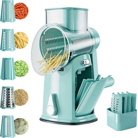 Rallador de Verduras Multifuncional, 5 en 1 Picador de Verduras, Cortador de Verduras con 10 Cuchillas de Acero Inoxidable, para Repollo, Papas, Queso