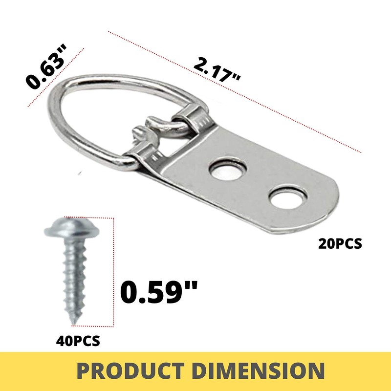 PERFORMORE 20 Pack of D-Ring Picture Hangers with 40 Screws,