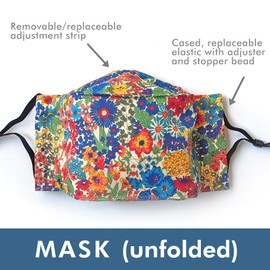 Liberty London Face Mask - Origami/3D Structured - Margaret Annie Floral - Soft Cotton - Handcrafted, Washable Cloth, Liberty London Fabric, Nose Strip, Filter Pocket - Love the Mask