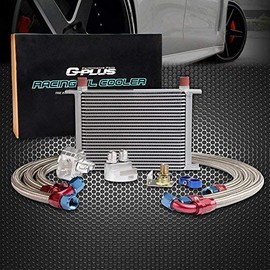 25 Row AN10-10AN Universal Aluminum Engine Transmis​sion Oil Cooler Kit + Oil Filter Relocation Kit Silver