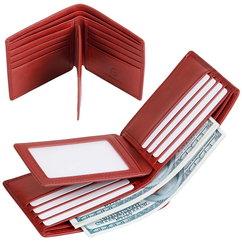 VISOUL Men's Leather Wallet with ID Window, RFID Protection, Genuine