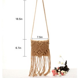 AiSi Millya Fringe Tassel Crossbody Shoulder Bag Straw Woven Handmade Boho Beach Travel Handbag for Women … (Brown)