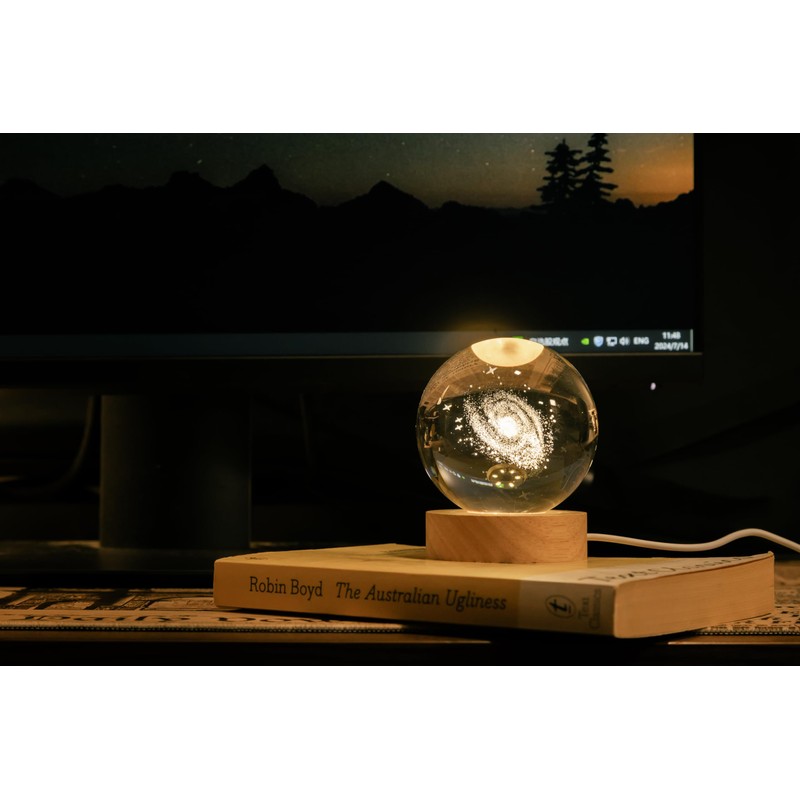 PENTBURG Crystal Ball Lamp, Luminous Solar System/Galaxy Crystal Table Light
