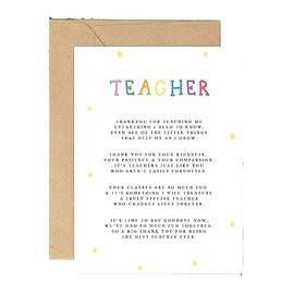 Thankyou for being my Teacher Poem A5 Card & Kraft envelope, Card for Teacher, Thankyou Teacher Card, End of Term Card, School Leaver Card,