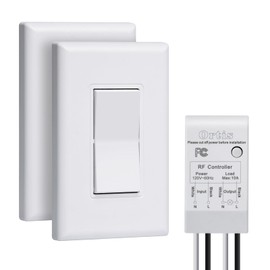 Wireless Light Switch and Receiver Kit, Ortis 300ft RF Range Wireless Wall Switches for Lights, Fans, Battery Included, No Wiring Needed (2 Switches & 1 Receiver Kit)