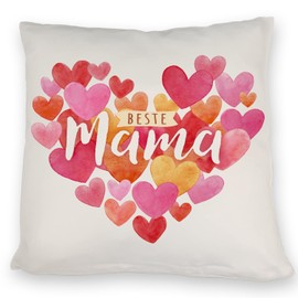 Heart Cushion with Saying Beste Mama Perfect Mother's Day Gift Love Family in Heart Motif for the Best Mother
