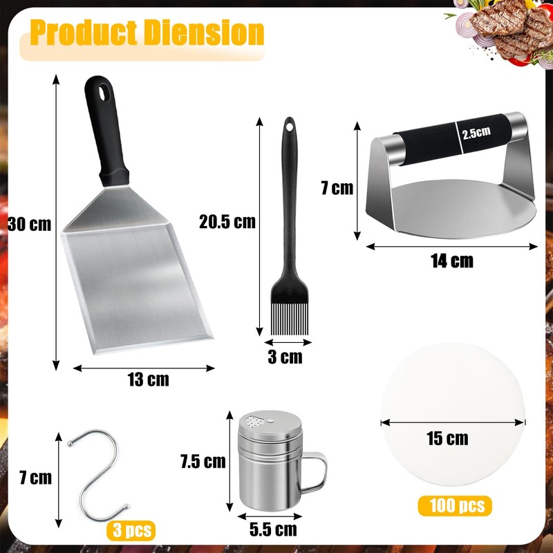 Qcdou Burger Press Kit, Smash Burger Press, Flat Top Griddle