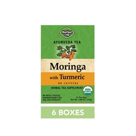Herbal Cup Ayurveda Moringa Tea, Organic Turmeric, No Caffeine Herbal Teas (Organic Moringa Turmeric, 16 Count (Pack of 6)