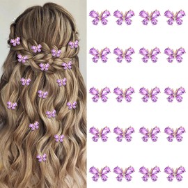 YISSION 20Pcs Small Rhinestone Butterfly Hair Clips Mini Purple Butterfly Clips Decorative Hair pins Wedding Bridal Hair Accessories for Girls Women