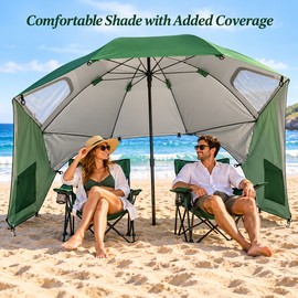 UPF 50+ Beach Umbrella with Sand Anchor, 94 Inch Windproof Sun Shelter with Tilt, Vent and Carry Bag