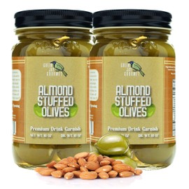 Green Jay Gourmet Almond Stuffed Olives – Almond Stuffed Green Olives for Cocktail Garnish & Cheese Board – Dirty Martini Olives – Gourmet Olives – All Natural – Large – 2 x 16 Ounces