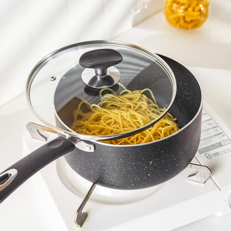 HooJay Nonstick Saucepan with Lid, Non Stick 1Qt & 2Qt