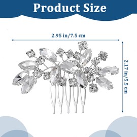 Heclia 2PCS Bridal Hair Combs, Silver Rhinestones Hairpieces Flower Wedding Clips Accessories for Brides, Bridesmaids and Women, Sparkly Crystal Hair Piece Fancy Hairs Pins Decorative Hairs Combs
