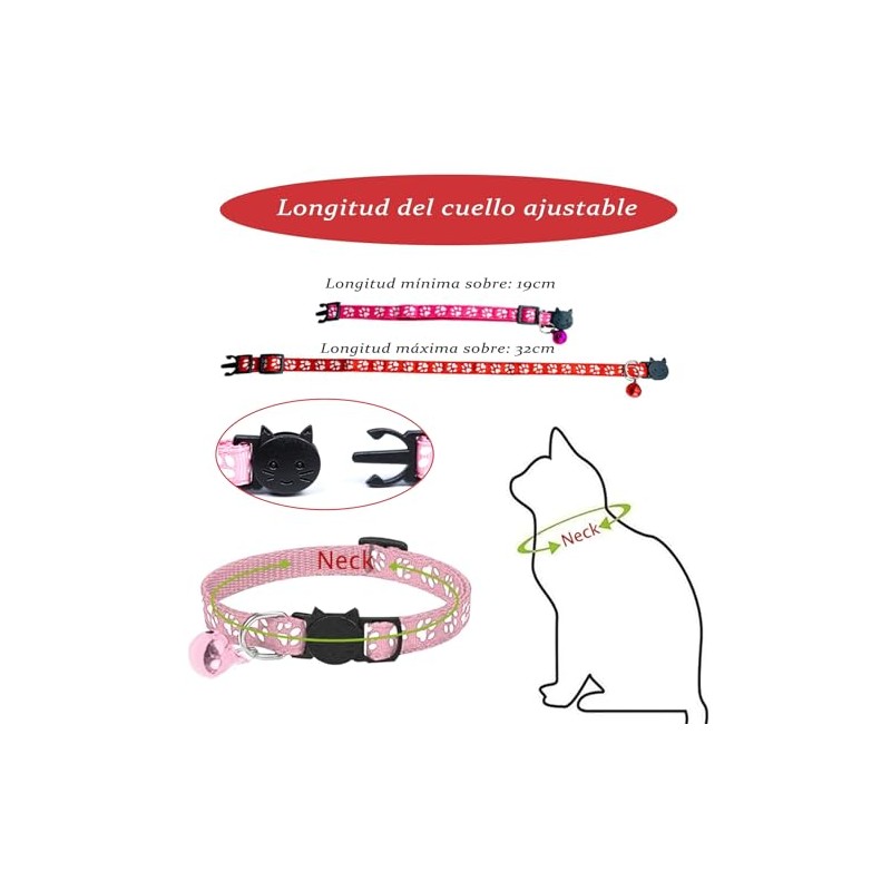 12 Collares para Gatos Reflectantes con Campana