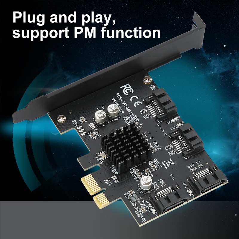 SATA3.0 to PCI E Expansion Card Black ABS 4 Port