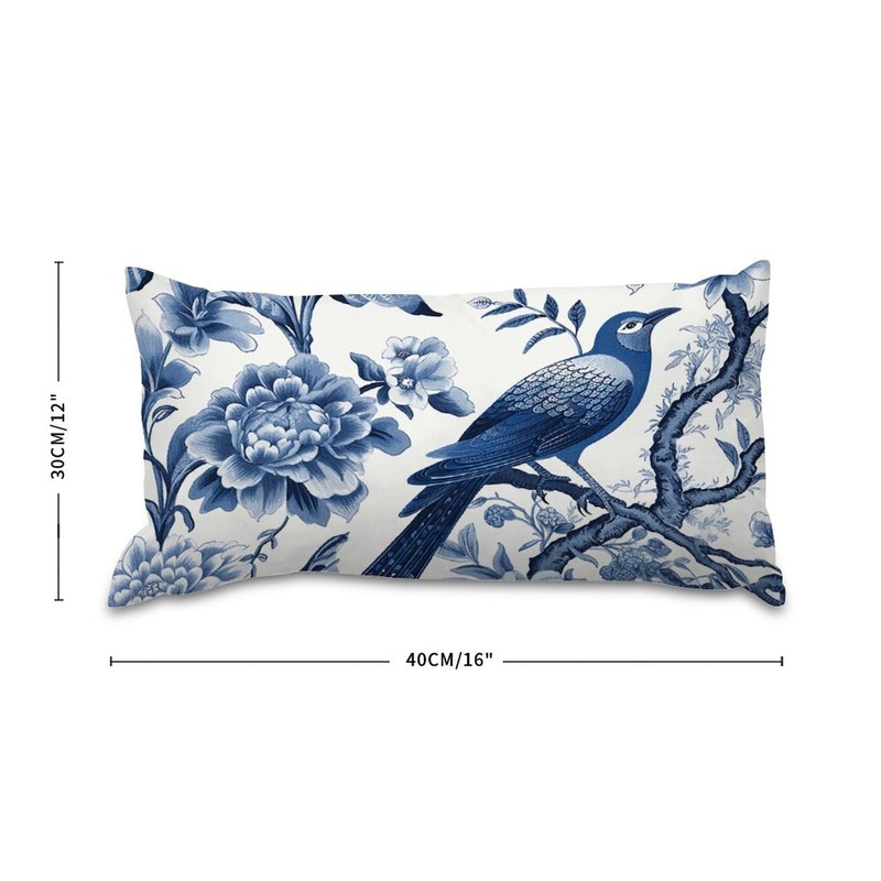 MISSUYSA Blue Indigo Floral Bird Chinoiserie Lumbar Pillow Cases Traditional