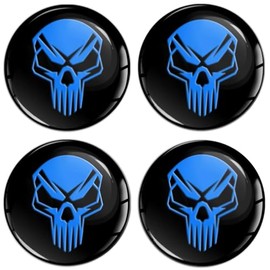 SkinoEu Set of 4 x 68 mm Sticker for Hub Caps Hub Caps Hub Caps Wheel Hub Cover Wheel Sticker Black Blue Skull A 368