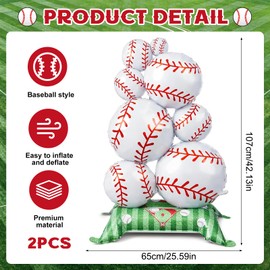 2 PCS Giant Baseball Balloons, Self Standing Baseball Party Decorations